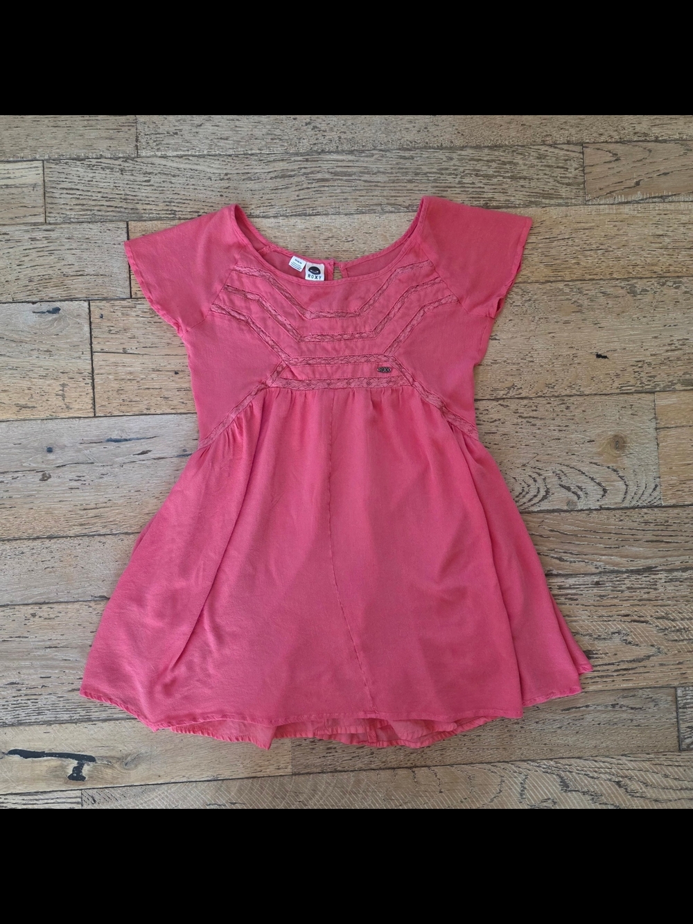 2000's Vintage Roxy Surf Pink Babydoll Short-Sleeve Dress lace Olivia Rodrigo